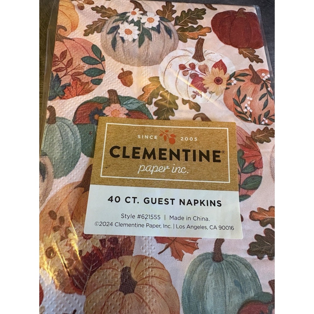 Clementine Thanksgiving Autumn Fall Pumpkins Paper Napkins Hand Towels 40 CT NEW